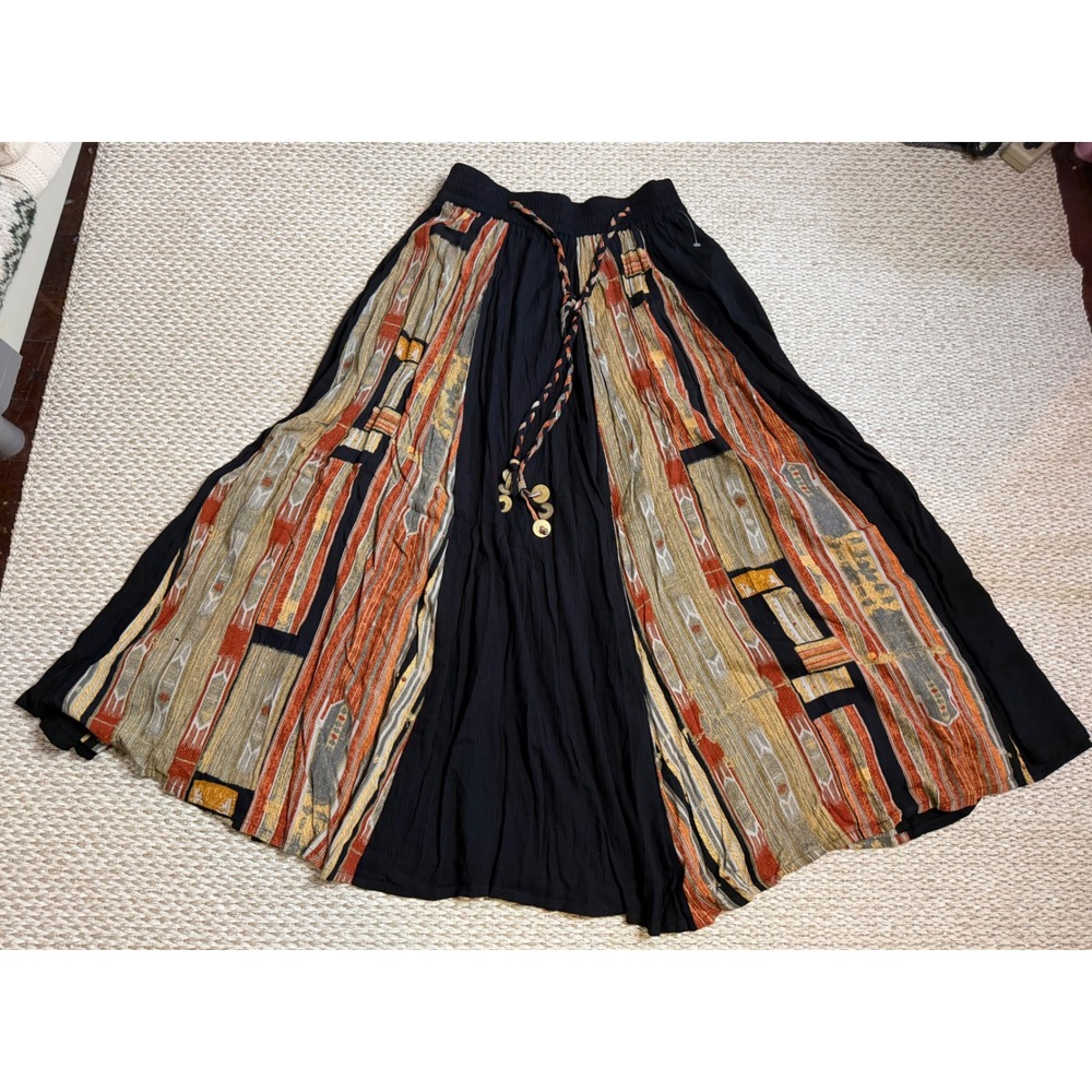 Halsey indie Black Boho euro summer festival Maxi Skirt Coin tassel LG coastal